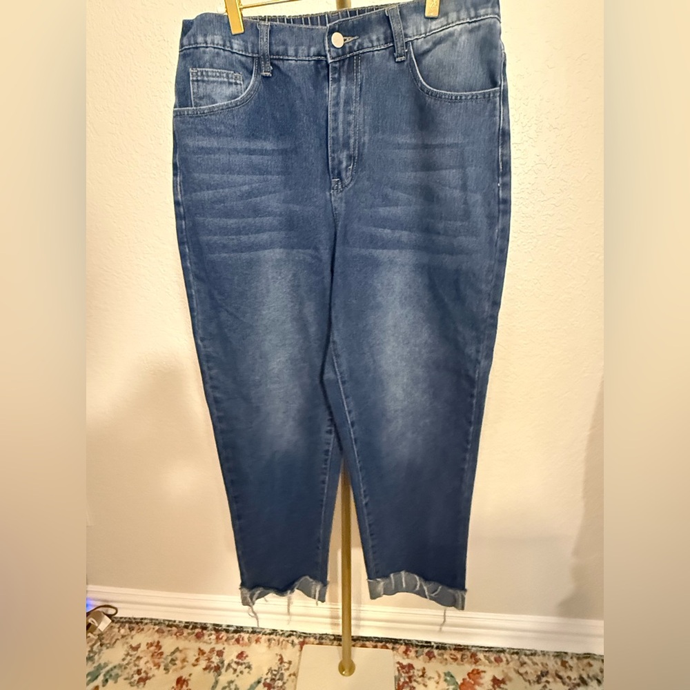 Women's Cropped High-Rise Blue Denim Jeans  (B7)